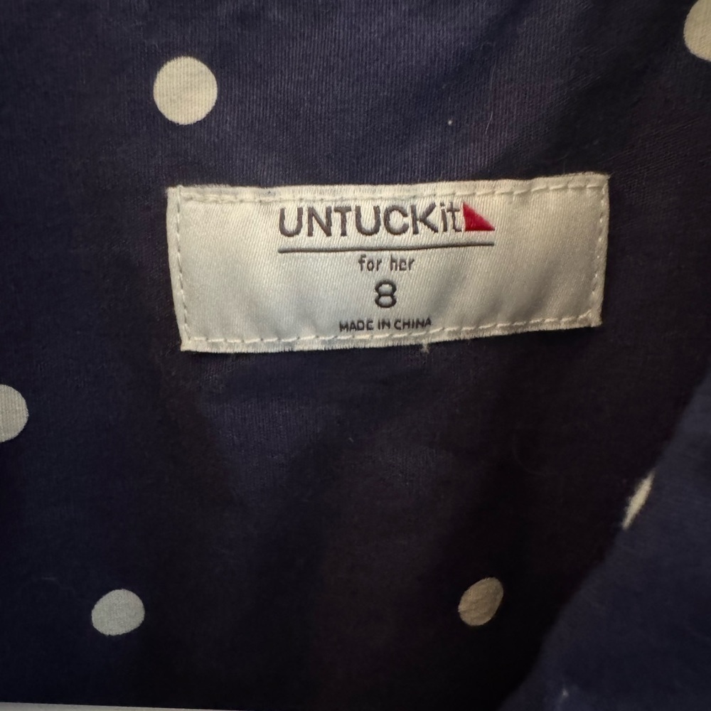 UNTUCKit Navy and White Polka Dot Shirt Dress, tie front - Picture 5 of 7